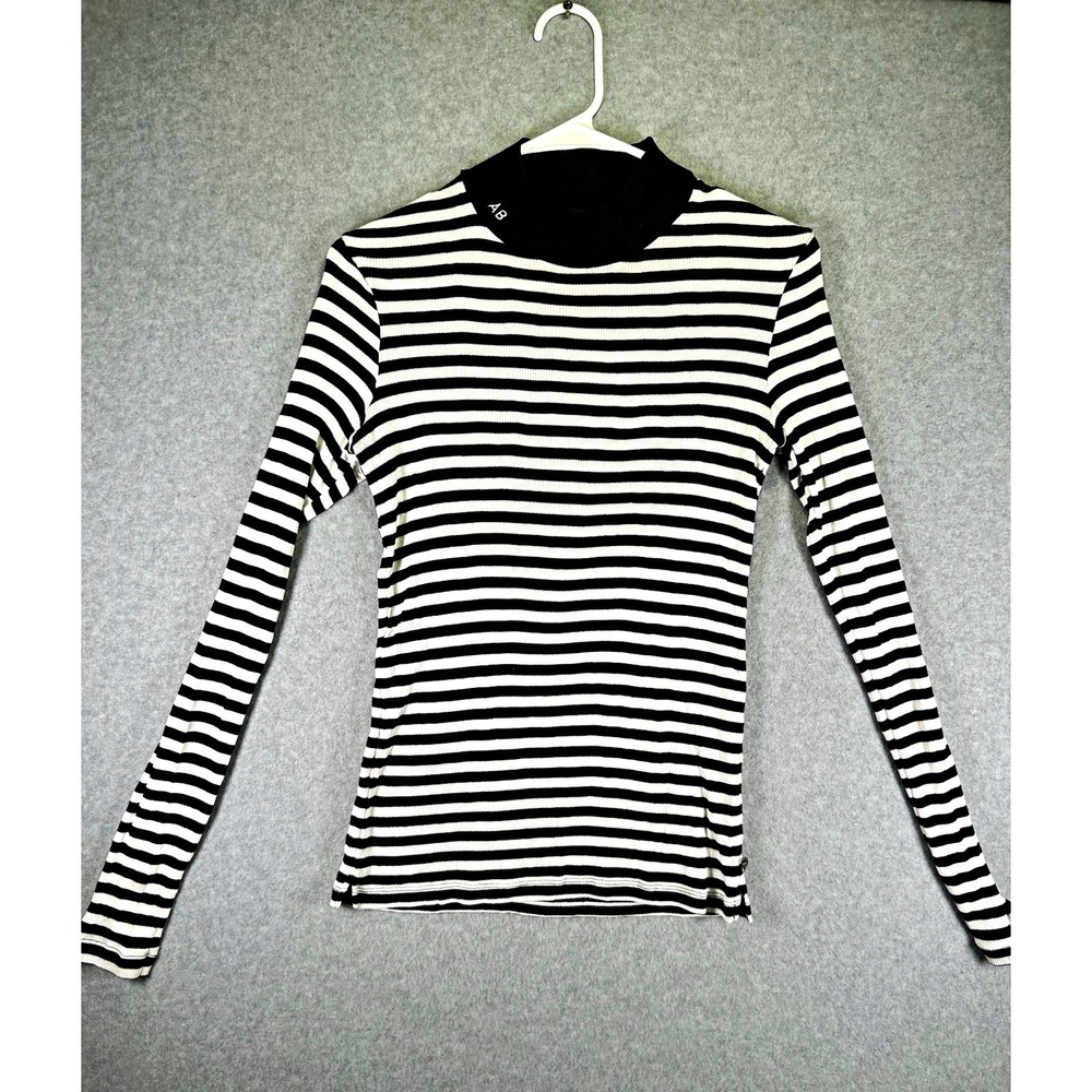 Scotch & Soda Womens Black White Striped Ribbed Knit Mock Neck Sweater